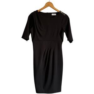 Calvin Klein Black Sheath Dress with Gold Zipper Shoulder